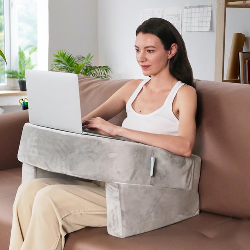 Weighted Idea Lap Desk Pillow with Arm Rest – Extra Large Memory Foam Support for Reading, Gaming, Working & Sitting in Bed, Couch or Floor – Laptop Cushion with Removable Washable Cover