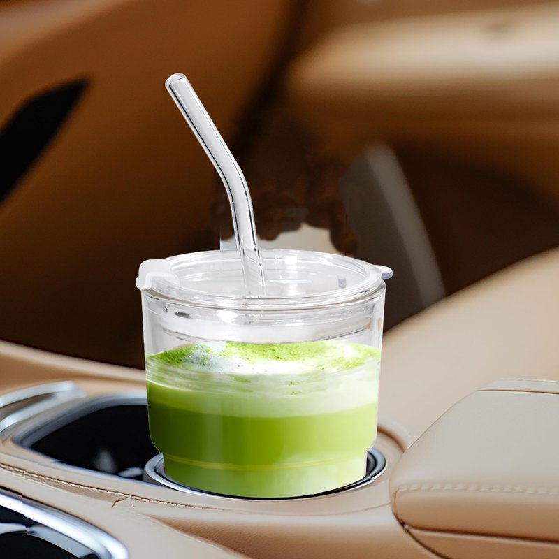 Icesip 15 oz Iced Coffee Cup Set of 6, Matcha Glass Tumbler with Straw and Lid Reusable Clear Thick Wall Matcha Cups for Tea Smoothie Tea Soda Juice Cup
