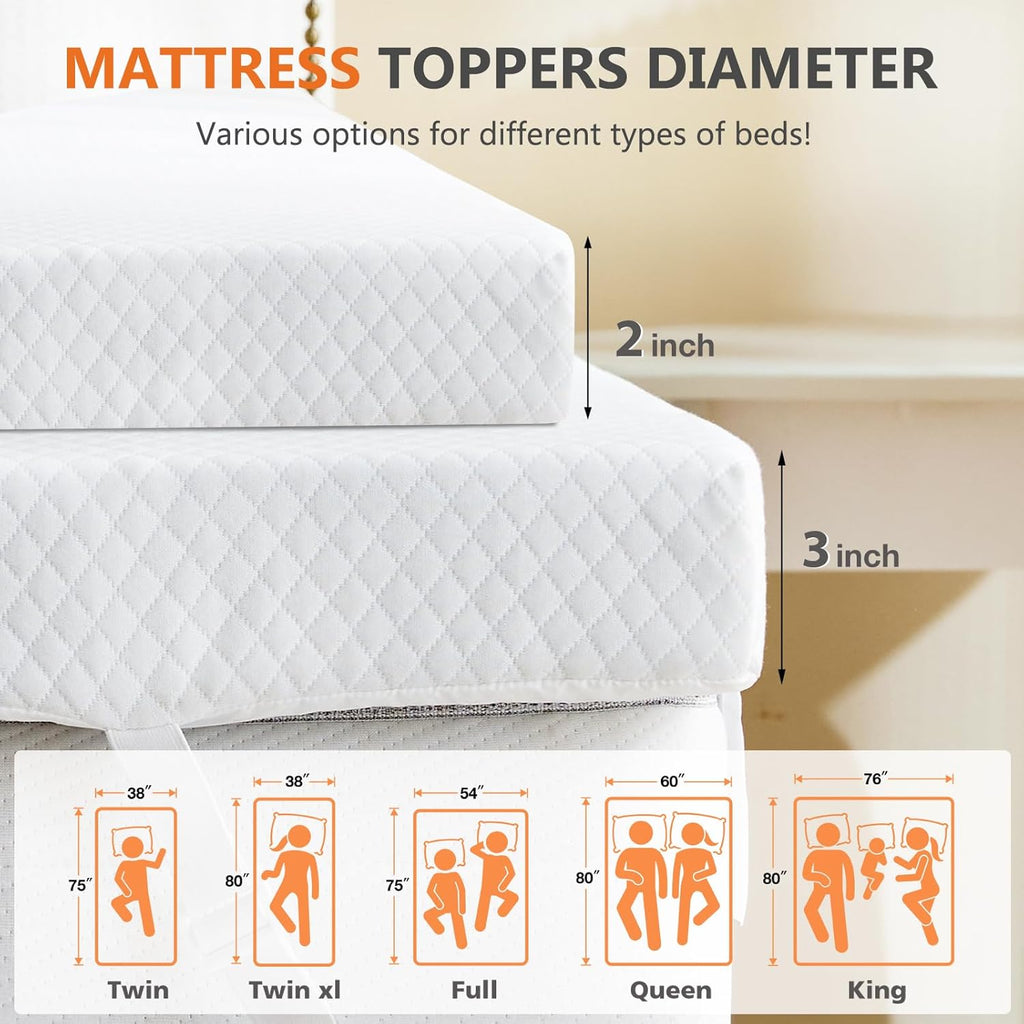 Sweetcrispy Memory Foam Mattress Topper - 2 Inch Thick Gel-Infused Cooling Pad for Twin Bed | Removable Soft Cover, CertiPUR US Certified