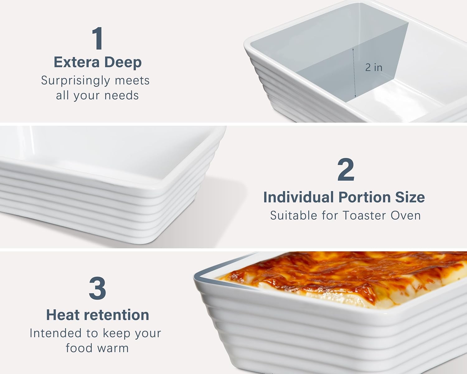 ONEMORE Small Baking Dish Set of 4 - Rectangle Ceramic Casserole Dishes for Oven | 5x7, Oven Safe, White