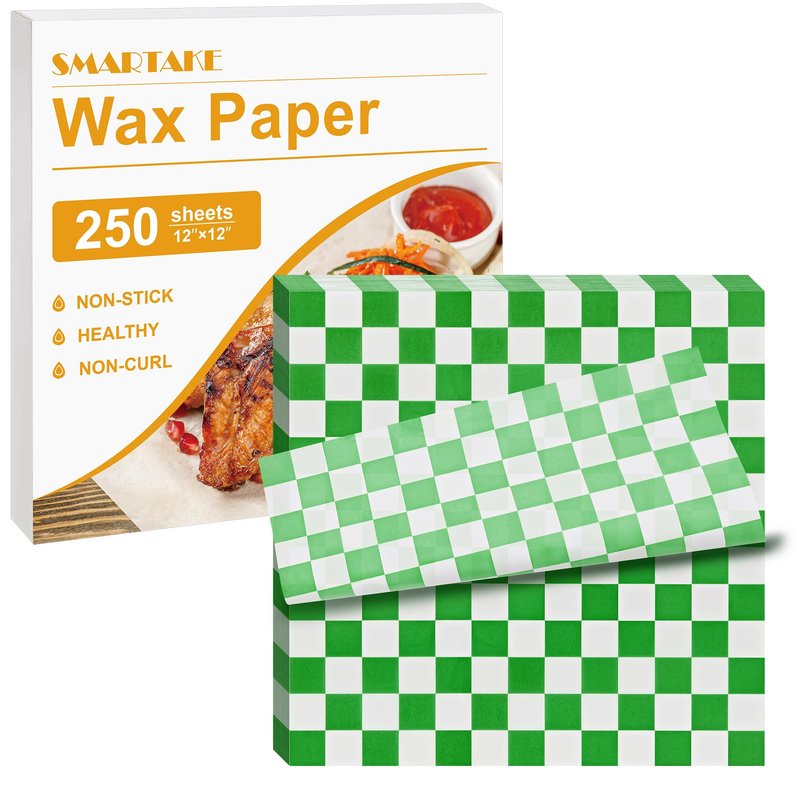 SMARTAKE 12 x 12 Inches Wax Paper for Food, 250 Pcs Non-Stick Hamburger Patty Paper, Square Sandwich Separators Wrapping Paper, for Lunch, Restaurants, Barbecues, Picnics, Parties, Green Plaid