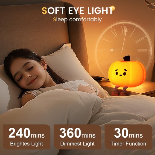 YR YRHH-PET Sad Pumpkin Night Light, Cute Halloween Decor, LED Squishy Light With Feet, Dimmable Light Up for Kids Sleep, Silicone Rechargeable Bedside Touch Lamp, Dorm Room Funny Lamp