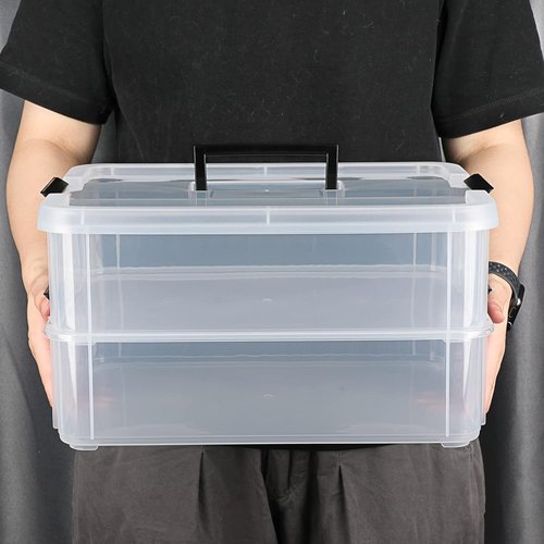 BTSKY Portable 2-Layer Stack & Carry Storage Box - Versatile Organizer for Crafts, Jewelry & More | Black