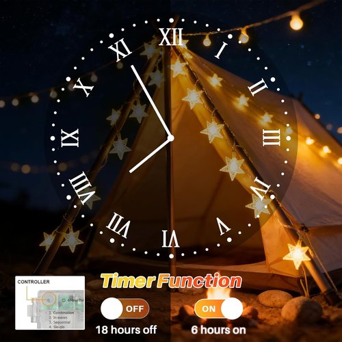 LAMPHOME Star LED String Lights - 16ft Warm White Fairy Lights with Remote & 8 Modes for Decor