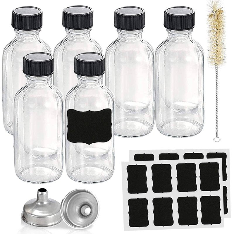 Z-synka 4OZ Small Glass Bottles with Lids and Funnels,120ml Boston Round Wellness Shot Container Bourbon Whiskey Sample Bottles for Liquor,Essential Oils,Hot Sauce,Juices,Leak Proof 6 Pack