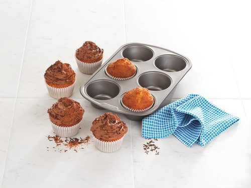 GoodCook Jumbo Texas Muffin Pan - Nonstick Steel Design | 6-Cup Capacity, Gray Finish