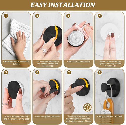 BKV Suction Cup Hooks - Removable Shower Hooks for Glass Windows | 2-Pack Black Metal Towel Holders