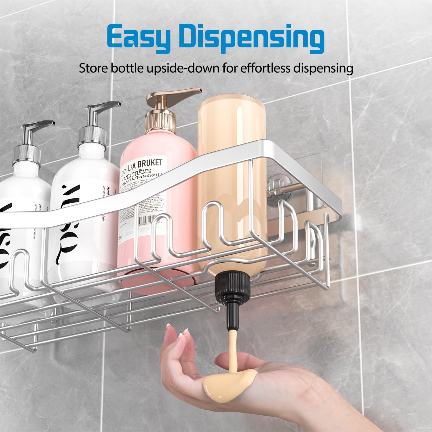 Youvip Adhesive Shower Caddy - No Drilling Rustproof Bath Organizer Set | 5 Pack with Soap & Toothbrush Holders, Silver