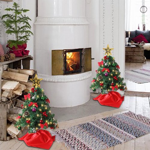 Juegoal Mini Christmas Tree Set - 24 Inch Tabletop Artificial Trees with 50 LED Lights & Ornaments