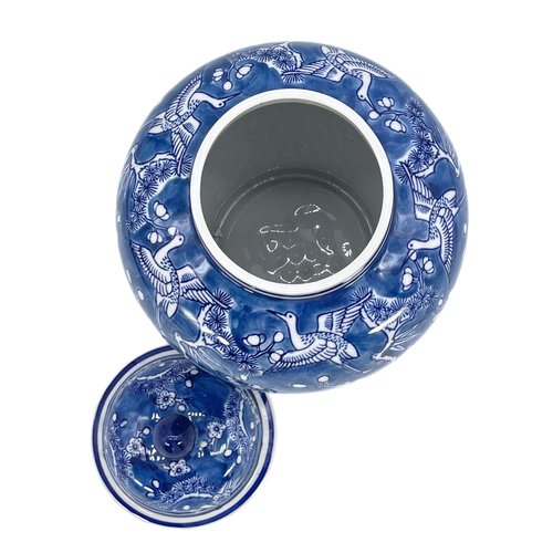 Galt International Blue & White Floral Crane Chinoiserie Jar 12" w/Lid - Ginger Jar, Tea Storage, Decorative, Home Decor Jar
