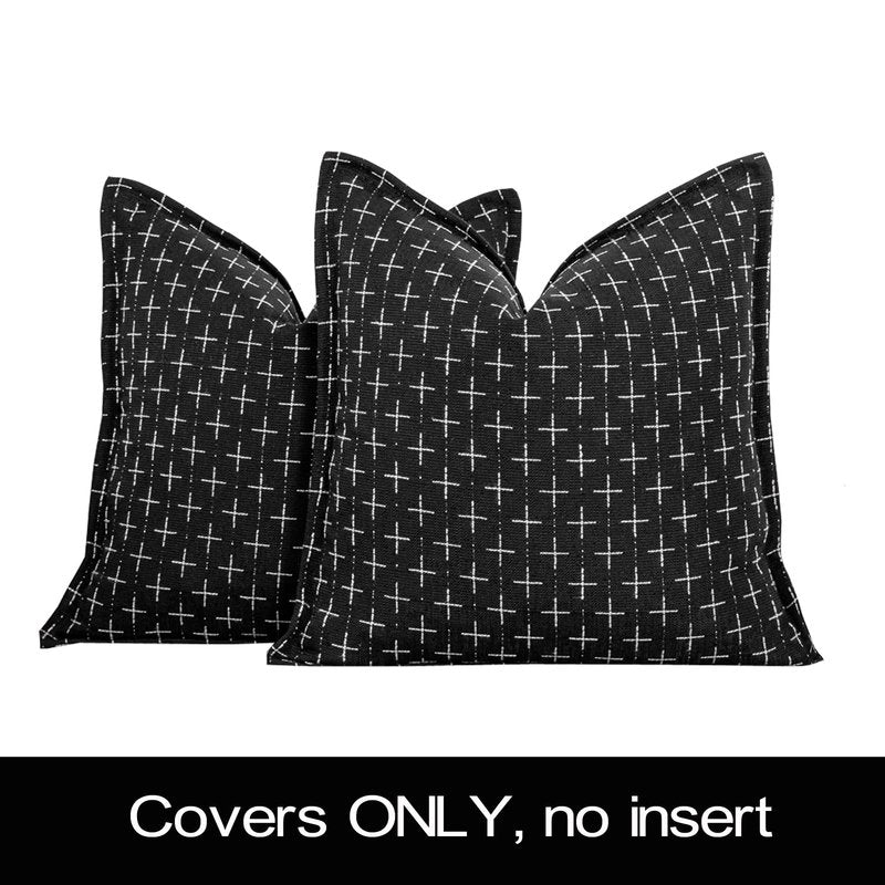 Vfuty 18x18 Black Throw Pillow Covers Set of 2 Soft Farmhouse Textured Pillow Cover Decorative Rustic Pillowcase for Sofa Bed Chair Living Room Boho Decor