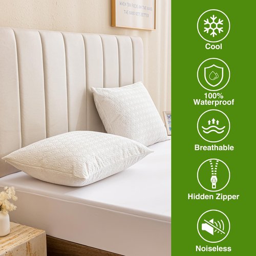 AVARNO Pillow Protectors with Zipper King Size,Bamboo Viscose Waterproof Pillow Protector,Hypoallergenic Pillow Covers, Ultra Soft Pillow Cases Covers,Noiseless,Cooling,Machine Washable,Set of 2