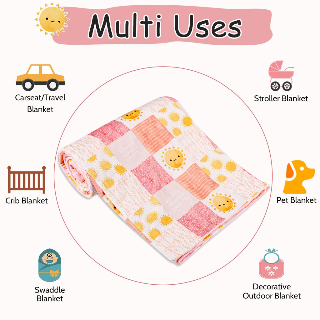 Baby Blanket for Boys Girls, Super Soft Double Layer Mink Blankets with Dotted Backing, Lattice Sun Toddler Newborn Nursery Bed Blanket, Multicolor Printed Blanket, 30 X 40 Inches