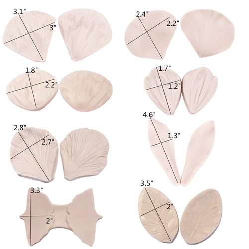 16set Gum Paste Flower Tools Kit- 8set Flower Silicone Mold and 8set Stainless Steel Fondnat Cutter Gumpaste Cookie Cutter Sugarcraft Making tools for Wedding,Birthday Cake Decorating