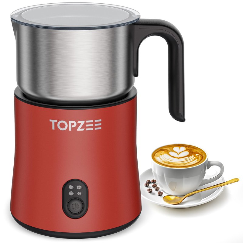 Topzee Milk Frother and Steamer Electric, 16.9oz/500ml Electric Milk Frother, 4 in 1 Automatic Hot and Cold Foam & Hot Chocolate Maker, Dark Red