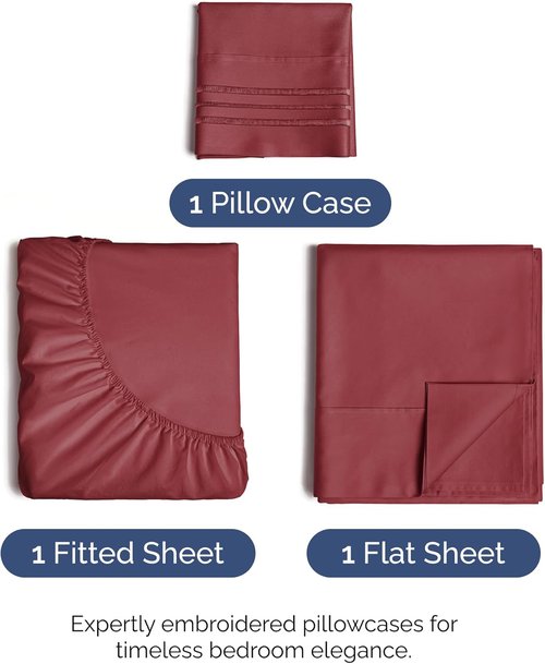 Comfy Twin Size 3-Piece Sheet Set by [Brand Name] | Breathable & Cooling Luxury Bedding - Deep Pockets, Ultra-Soft, Wrinkle-Free - Burgundy