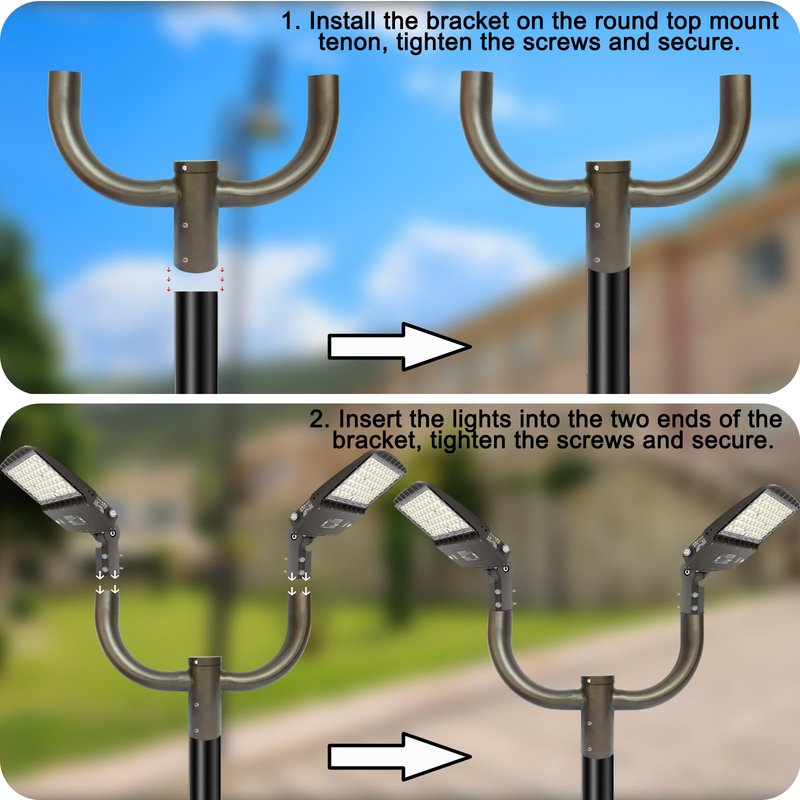 Bull Horn Mount Bracket Use for Parking Lot Light, 2 3/8" Bullhorn Tenon Adapter Round Pole for Outdoor LED Shoebox Area Light