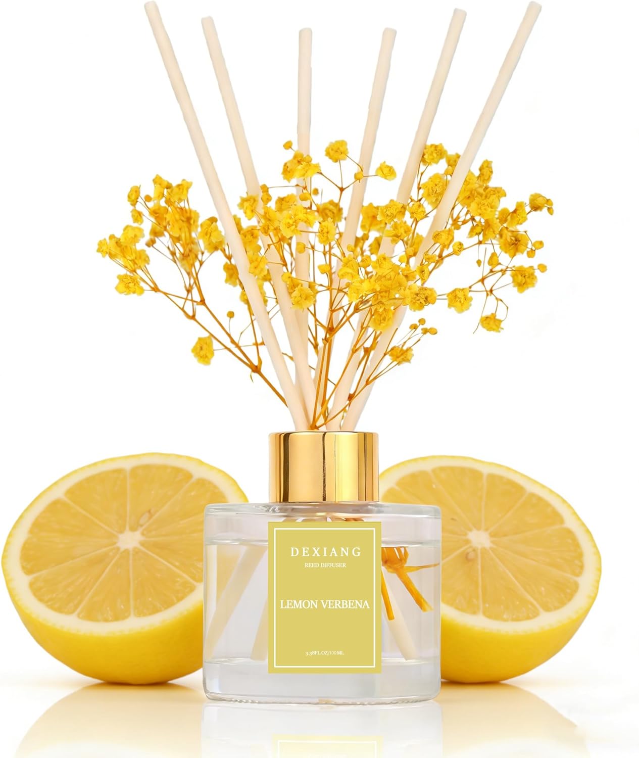Reed Diffuser Set - Premium Lemon Verbena Scented Oil with Baby's Breath & Cotton | Long-Lasting Aromatherapy for Home Decor