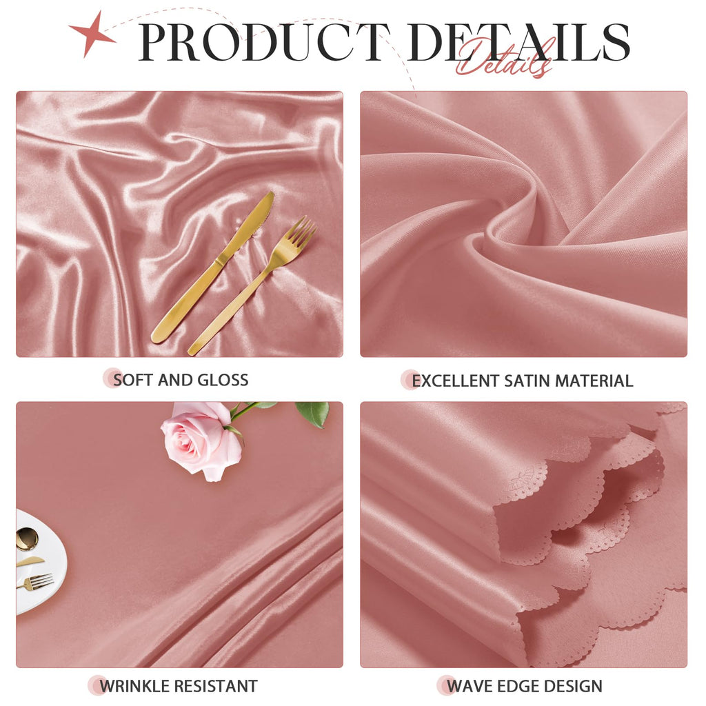 KKJIAF 10 Pack Rose Gold Satin Round Tablecloth 108 Inch, Silky Satin Round Table Cover, Overlay Dining Table Cloths for Wedding Buffet Parties Banquet Decoration