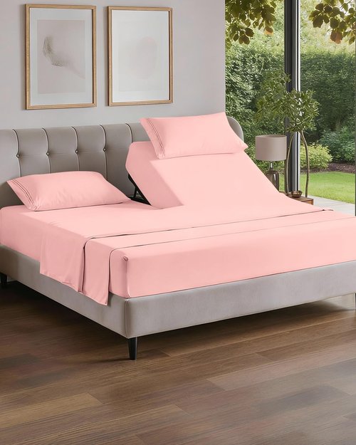 Flex Top Split Head King Sheet Set - Comfy Cooling Bed Sheets for Luxury Sleep - Deep Pockets, Soft Baby Pink
