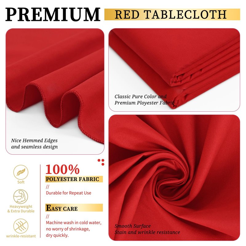 Showgeous 12 Pack Table Cloth Red Tablecloth 60 x 126 Inch Table Clothes for 8 Foot Rectangle Tables, Wrinkle Resistant Washable Polyester Table Cover for Wedding Parties Banquet Dining Table
