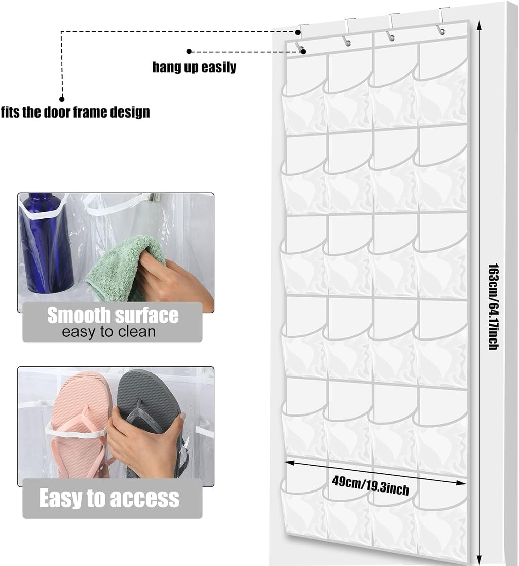 Windyun 24-Pocket Over-The-Door Hanging Organizer - Large Clear Shoe Rack for Closet & Bathroom