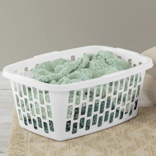 6 Pack Rectangular Plastic Laundry Basket by [Brand Name] - Ventilated, Stackable & Portable, White