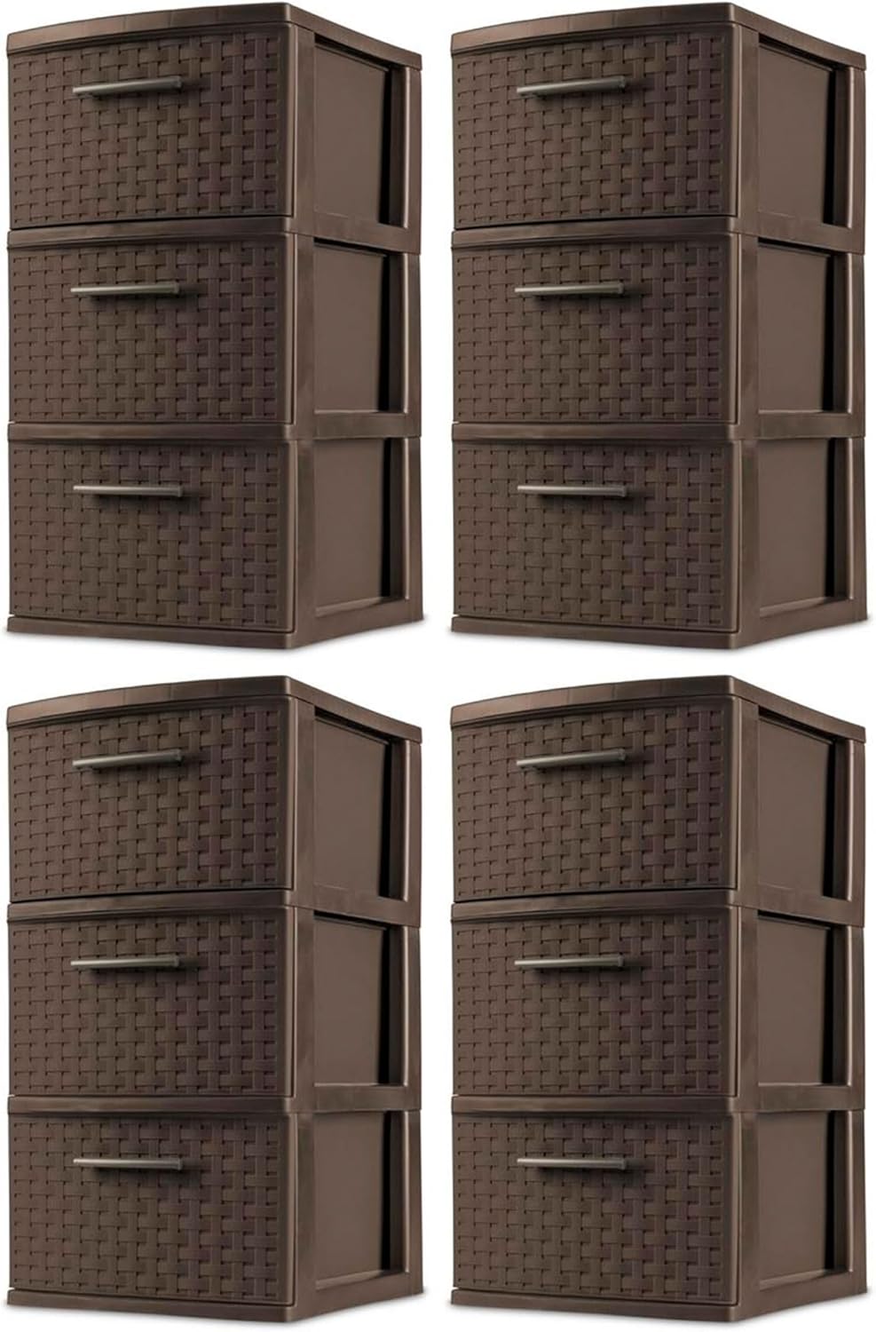 Sterilite 3 Drawer Storage Tower - Decorative Weave Organizer for Dorm, Closet & Craft Room - Espresso Finish