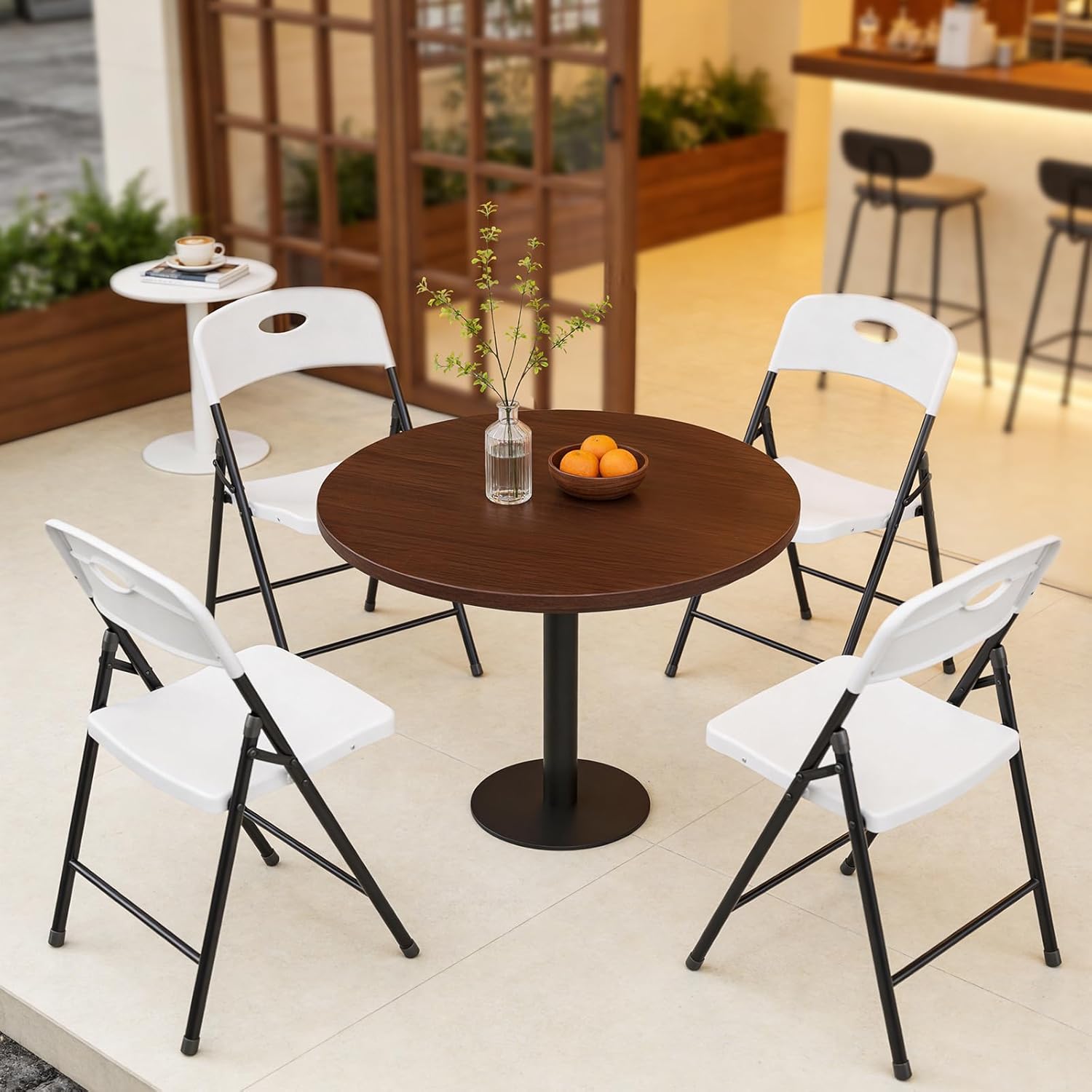 Plastic Folding Chairs 4 Pack - Sturdy Metal Outdoor Seating | Heavy Duty 350 lbs Capacity, White