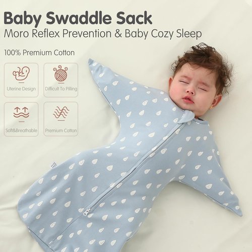 Insular Baby Transitional Swaddle - 2-Way Zipper Newborn Sleep Sack | Arms Up Wearable Blanket, Raindrop, 0-3 Months