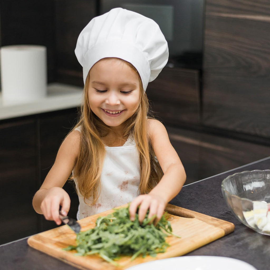 10 Pieces Kids Chef Hat Adjustable White Chef Hats Kitchen Chef Caps Elastic Cotton Cooking Cap for Kids Home Kitchen Cooking Baking Party School Home