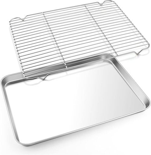 E-far Cookie Sheet Set - Half Sheet Baking Pan with Cooling Rack | 18”x13” Stainless Steel, Dishwasher Safe