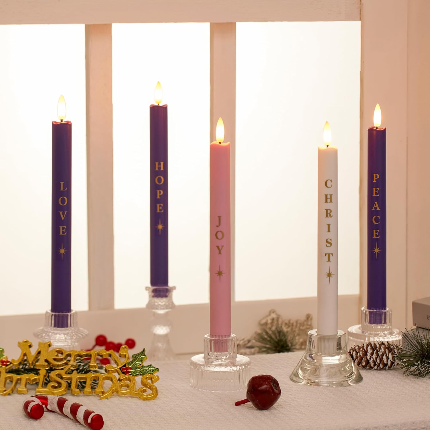 Stmarry Flameless Advent Candles - Realistic 3D Flames with Remote Control | Set of 5, 10 Inch Tall