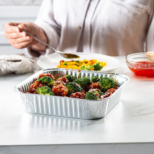 GUSTO 25 Sets 8-Inch Square Foil Pans with Lids - Durable Disposable Containers for Baking & Storing