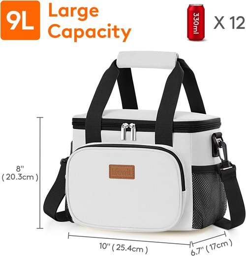 Lifewit Insulated Lunch Bag - Soft Cooler Tote for Men & Women | 12-Can Capacity, Silver Gray
