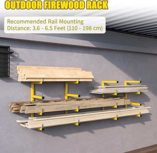 Heavy Duty Lumber Storage Rack by [Brand Name] - 4-Pack Wall-Mounted Organizer | 8-Level System, Holds Up to 1600 Lbs