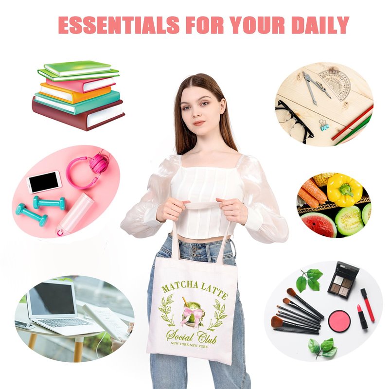 MEIKIUP Matcha Latte Lover Gift New York Matcha Latte Lover Reusable Grocery Bags Matcha Barista Gift for Matcha Drink Lover (Matcha Latte tb)