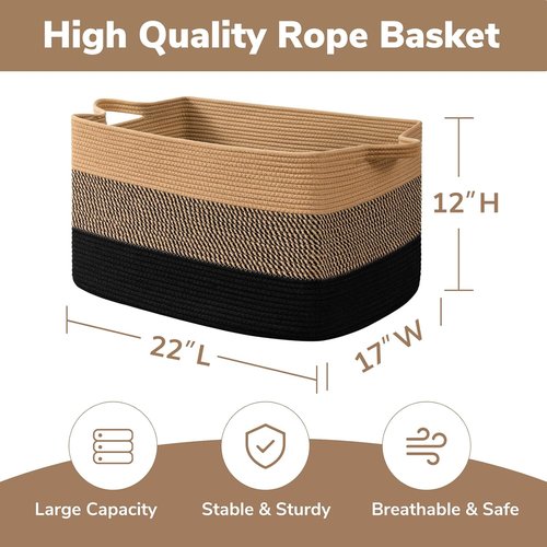Goodpick Large Wicker Blanket Basket - Decorative 22" x 17" x 12" Storage for Living Room & Kids' Toys