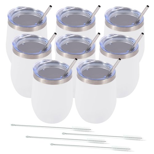 Dongni Stemless Insulated Wine Glass Tumbler,12 oz Stainless Steel Stemless Wine Glass Keeps Beverages Cold for 6 Hours, Hot for 3 Hours Non-Slip, Easy-Grip Insulated Cup(White 8pack)