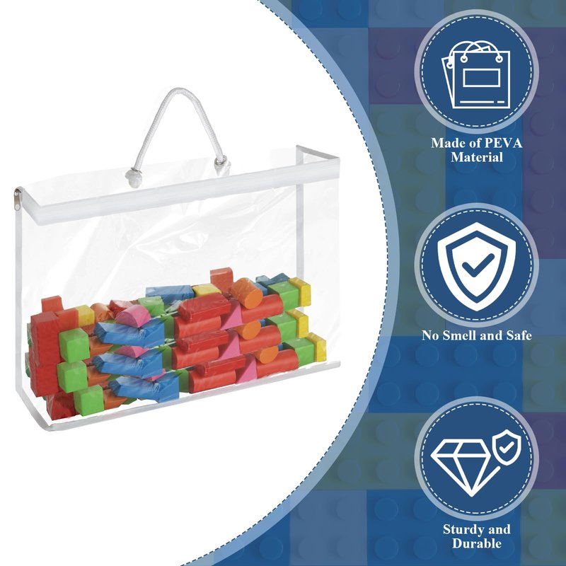 12 Pack Clear PVC Toy Storage Bag with Zipper, Plastic Toy Storage Bags with Handle, Dust-Proof and Waterproof Toy Organizer Bags, Portable Handheld Toy Travel Bag for Blocks Set, Puzzles, Small Toys
