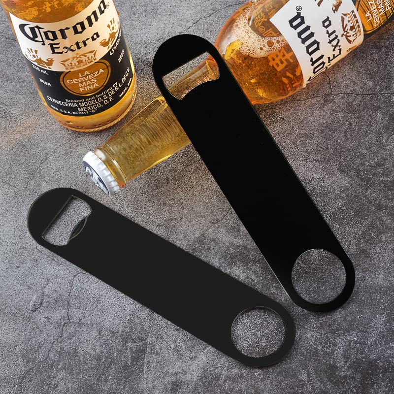 KTOJOY 7-Inch Stainless Steel Flat Bottle Openers - Pack of 4, Black, for Bar & Kitchen