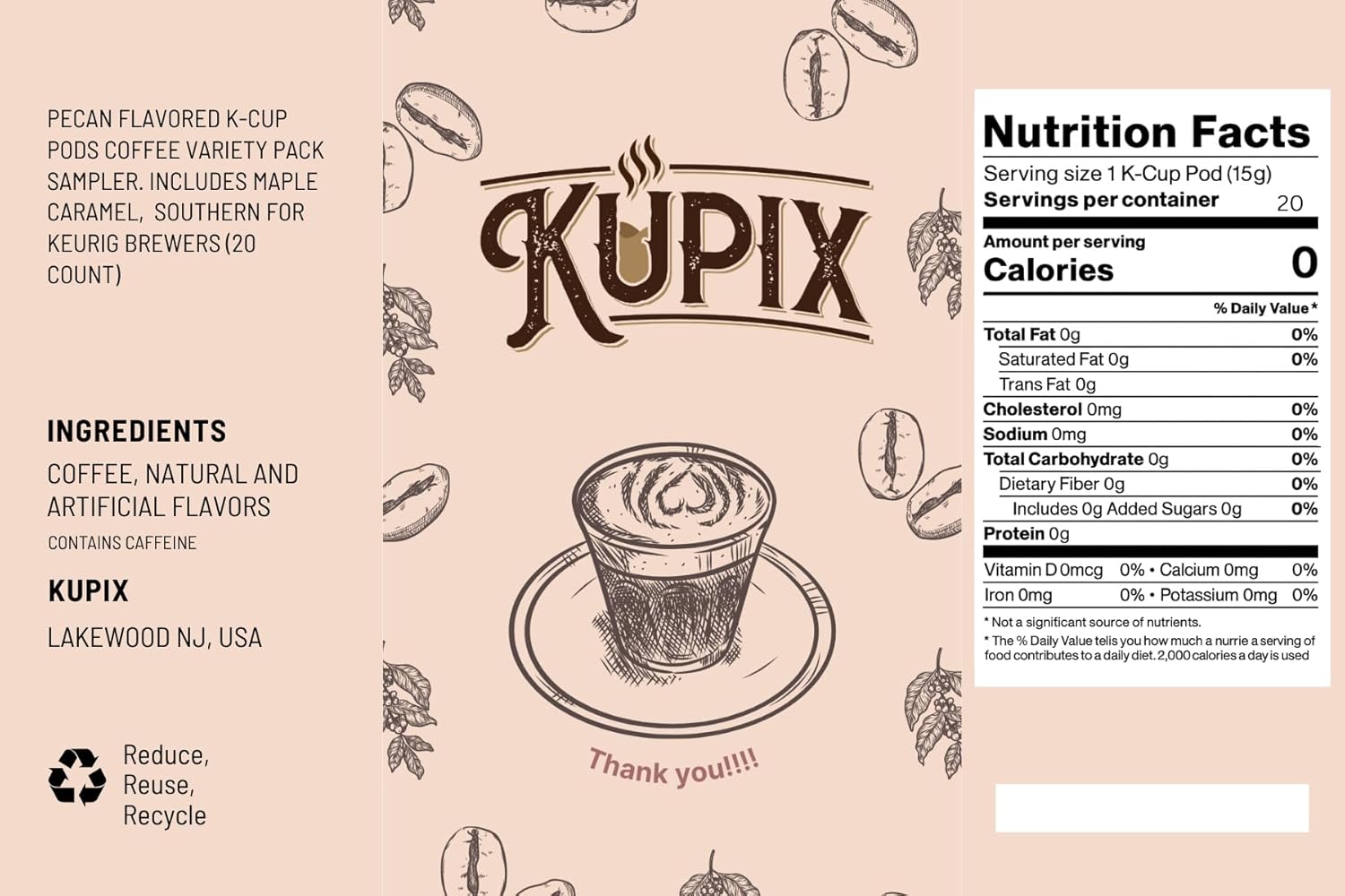 Skiennix Pecan Flavored K-Cup Pods Variety Pack - Maple, Caramel & Southern | 20 Count for Keurig