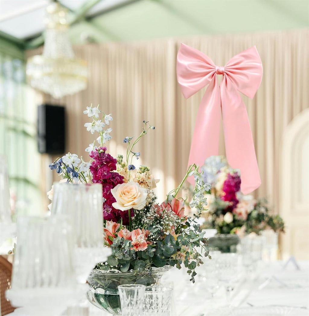 Skiennix Large Pink Bow - Elegant Ribbon Décor for Baby Showers & Weddings | Perfect for Parties