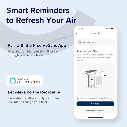 LEVOIT Vital 200S-P Air Purifier Replacement Filter - 4-in-1 HEPA & Activated Carbon, Blue