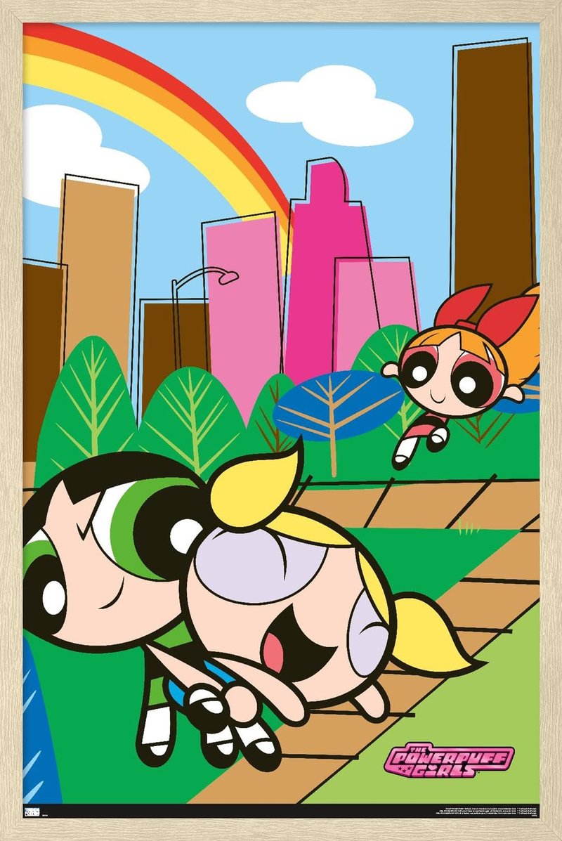 Trends International The Powerpuff Girls - Group Park Wall Poster, 22.4L x 14.7W, Blonde Framed Version