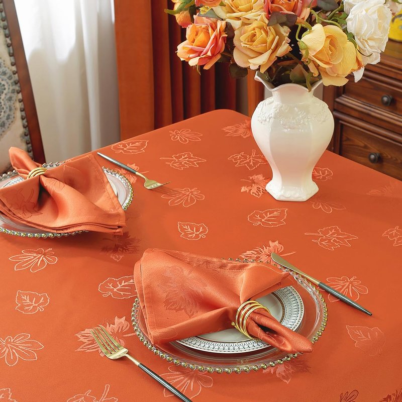 Honellaty Thanksgiving Tablecloth Rectangle, Spillproof Heavy Duty Fabric Jacquard Table Cloth with Maple Leaves for Fall Autumn, Harvest Holidays(Rectangle,60"x102",Rust)