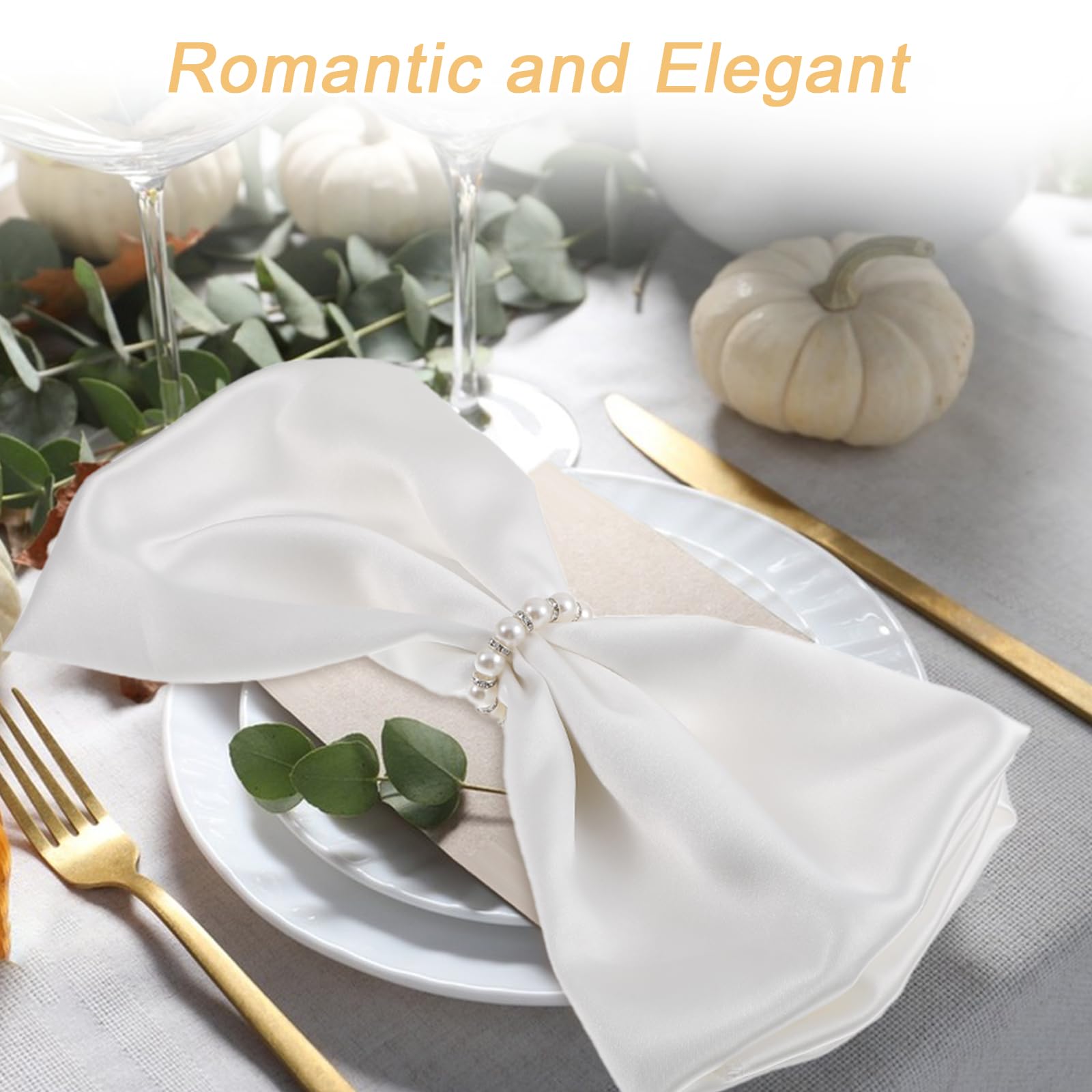 60Pcs Pearl Napkin Rings,Imitation Pearl Beaded Napkin Ring Holder,Serviette Napkins Rings Bulk for Wedding Reception Dinner Table Decor Banquet Home Party (White&Silver, 60Pcs)