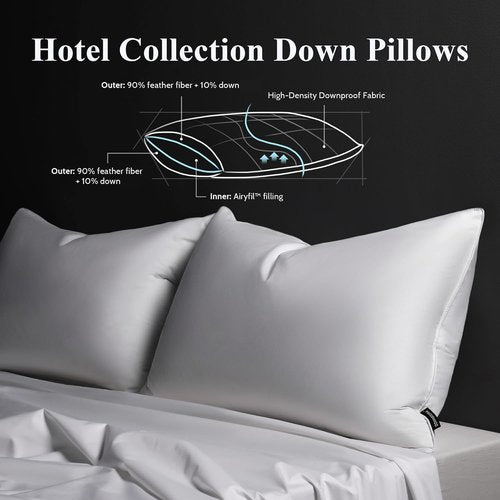 DOWNSTORIA Goose Feather Down Pillows - Queen Size Hotel Collection | Soft Medium Firm Set of 2 (20 x 30 in)