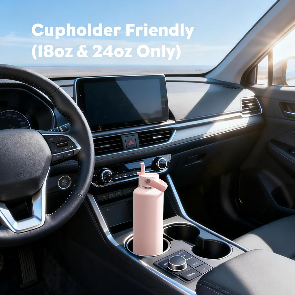 POWCAN 24 oz Insulated Water Bottle - Leakproof, Keeps Drinks Cold for 24 Hours | Lightweight Metal with Straw (Cotton Candy)