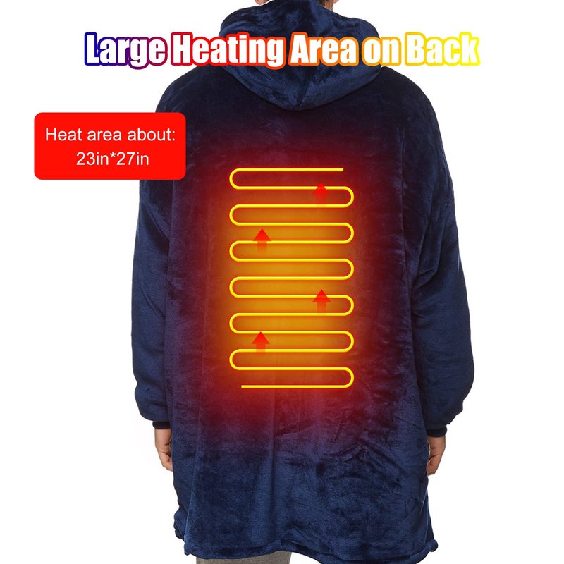 WOOLALA USB Heated Wearable Blanket, Oversied Lazy Hoodie with Large Heating Area on Back Cozy Sherpa Sweatshirt Therapy Heat Blacket with Hood…